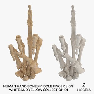Human Hand Bones Middle Finger Sign White and Yellow Collection 01 - 2 models