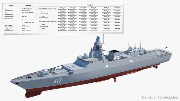 3D модель Фрегат "Адмирал Горшков" Проект 22350 Rigged - TurboSquid 1443792