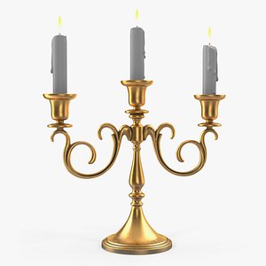 Candelabra Gold with Candles 3D Model