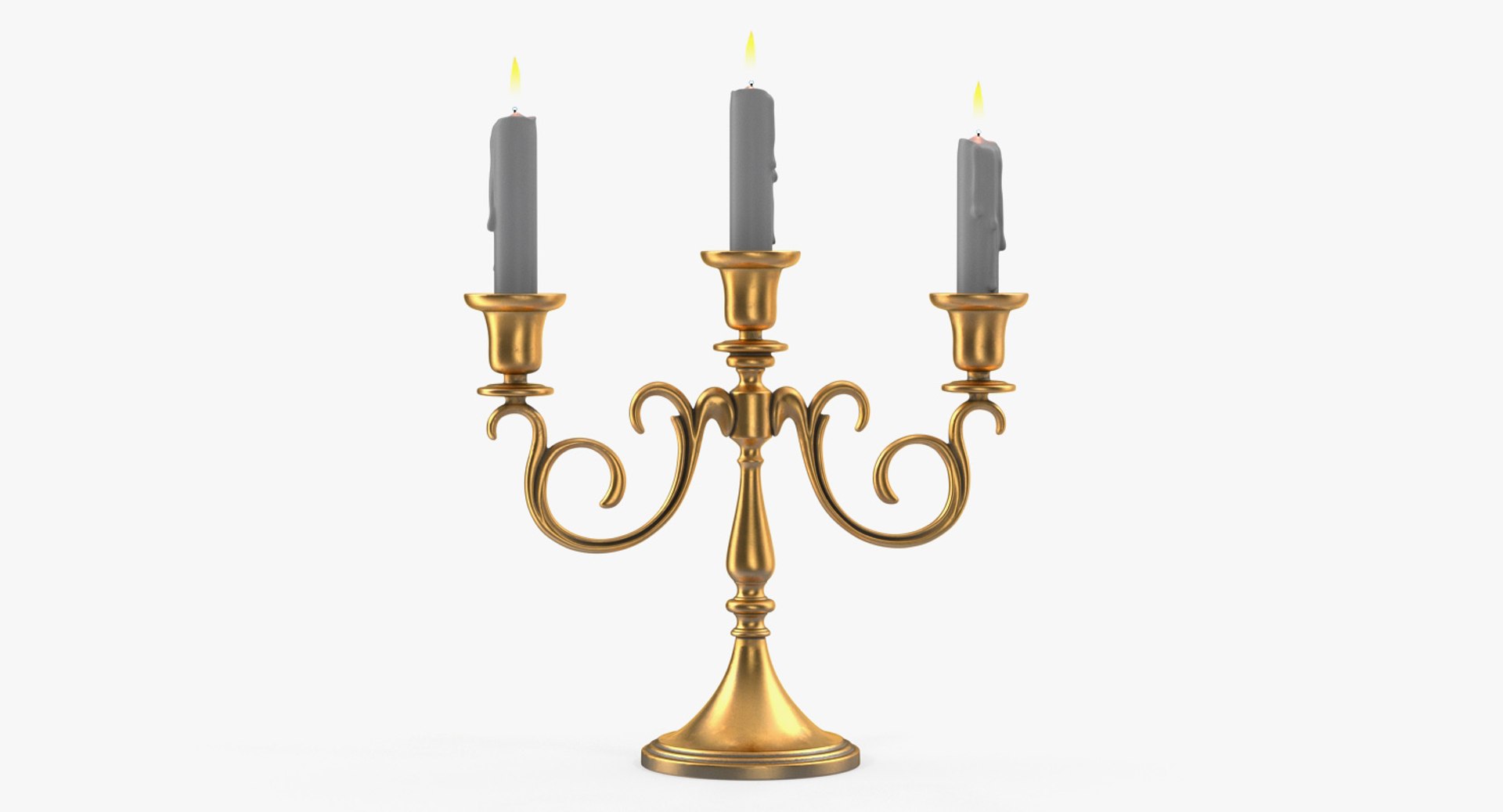 Candelabra Gold with Candles 3D Model 3D model preview