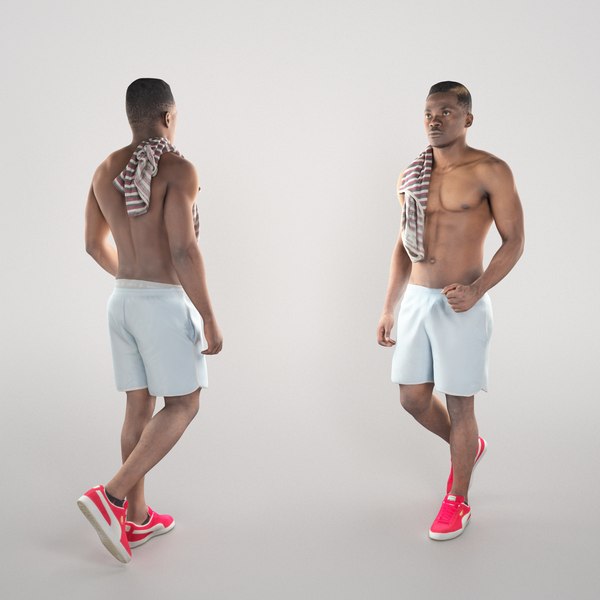 Handsome young man in beach shorts walking 339 3D model