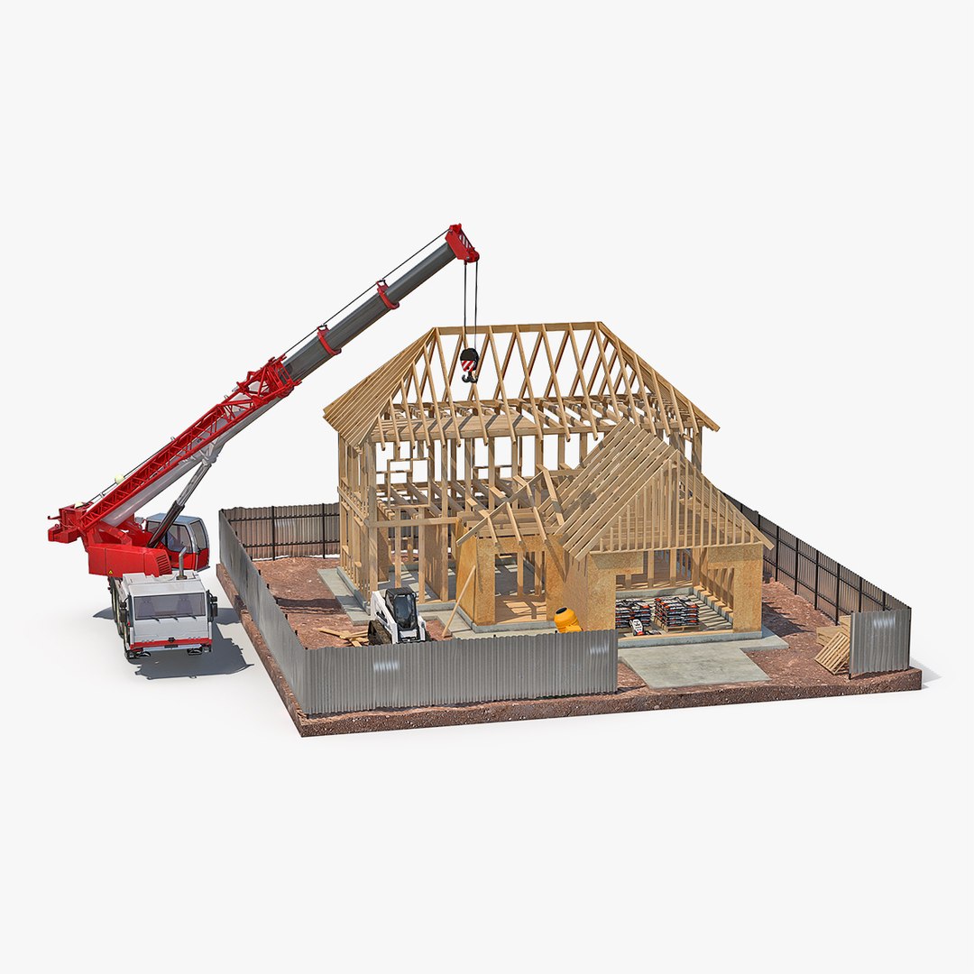 Private House Construction 2 with Equipment 3D model preview