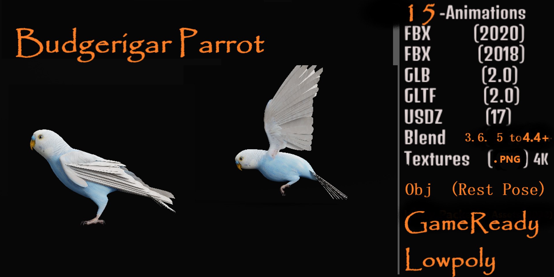 Budgie Parakeet Parrot model https://p.turbosquid.com/ts-thumb/BZ/ySdAO9/7P/budgie_bird/png/1743721362/1920x1080/fit_q87/07de54d6028853661f76b23ba14343872d046a23/budgie_bird.jpg