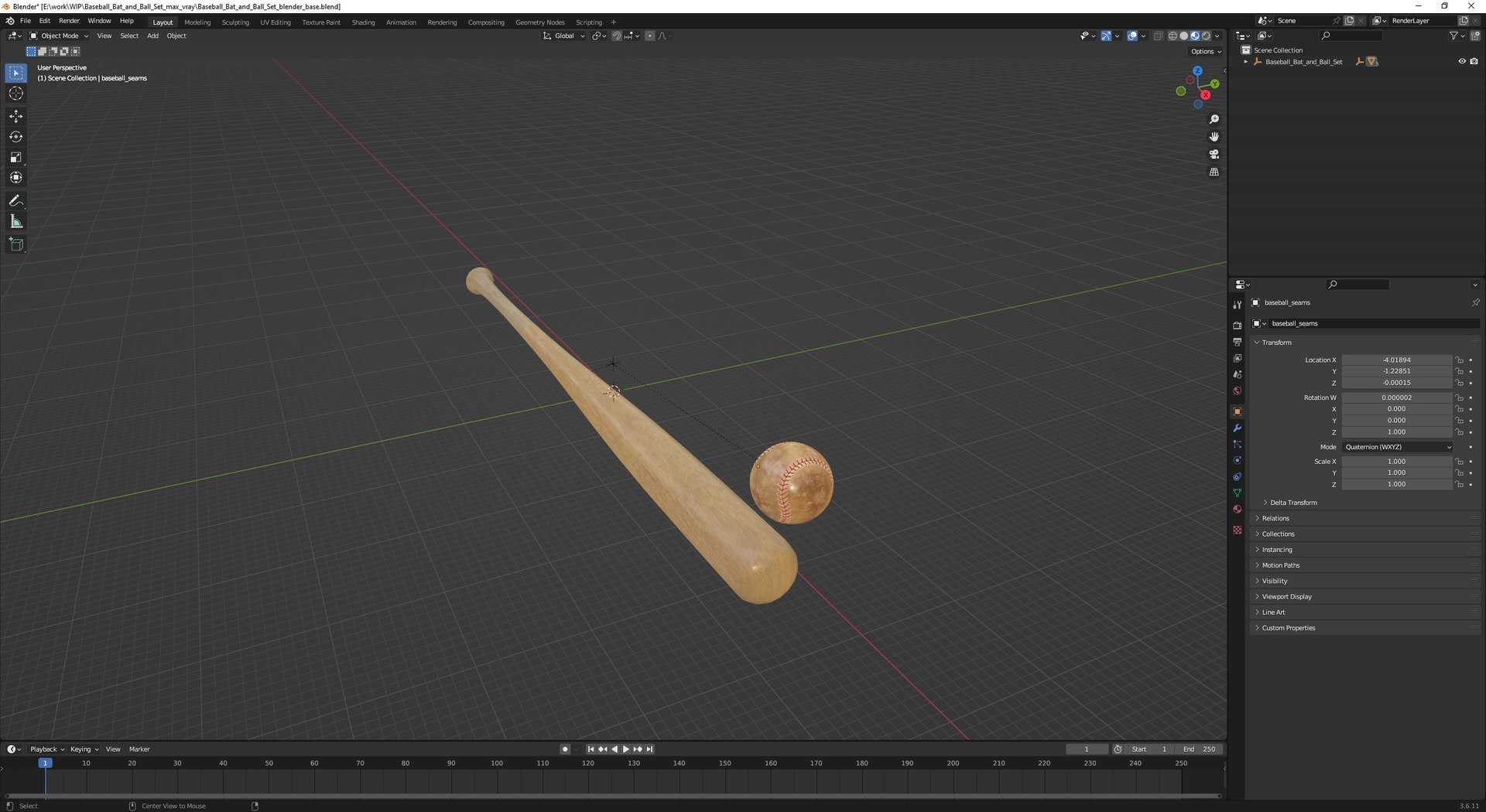 Baseball Bat And Ball Set 3D Model - TurboSquid 2395890