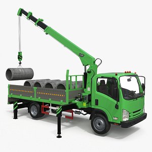 Crane Truck Manipulator with Concrete Pipes