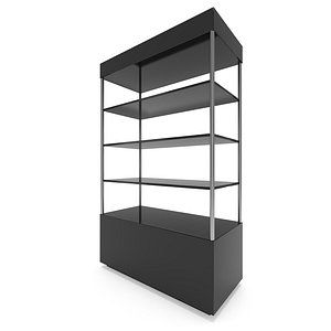 Showcase with glass shelves for exhibit. Trade show booth mock-up pedestal for expo design.