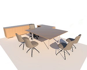 Office desk and credenza 3D model
