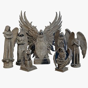 Monk Angel Statue Collection PBR 3D model