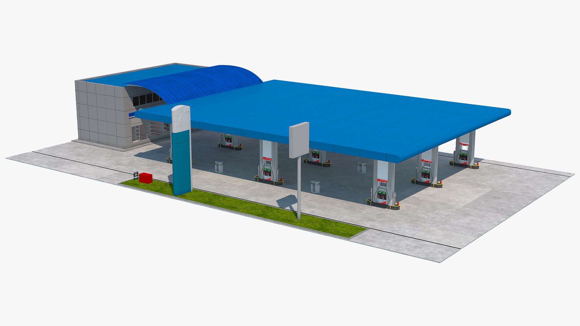 Blue Gas Station 3D model preview