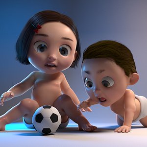 Cartoon baby twins with binding 3D model