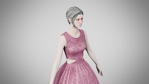 Dress 32 Dusty Rose Velvet With Design 3D model