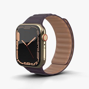 3D Apple Watch Series 7 41mm Gold Stainless Steel Case with Leather Link model