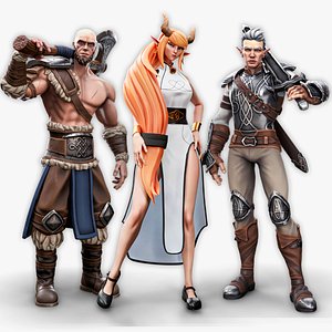Stylized Warrior Pack 3 - Female And Human Elven - Axe Warrior - 59 3D model