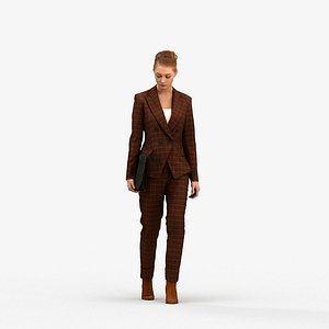 00520Vivan006 - Adult Caucasian woman walking through office in autumn business attire carrying brie model