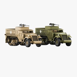 3D M3 halftruck military vehicle asset 3D model model