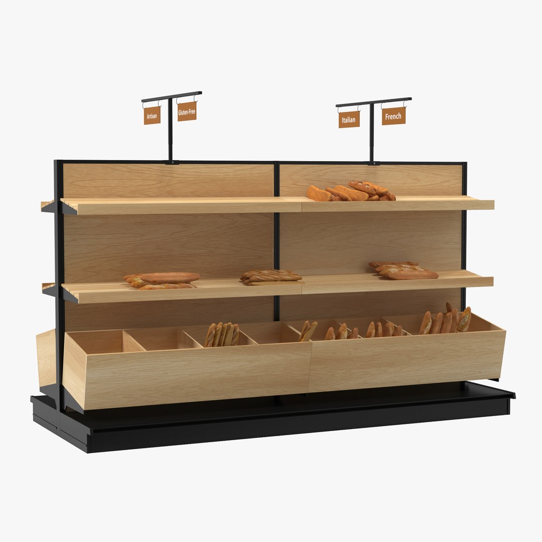 Bakery Display with Bread 3D model preview