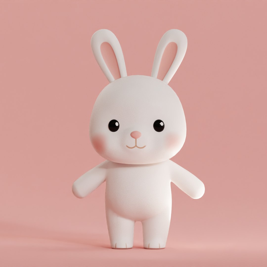 3D Model Chibi Kawaii Bunny Cute Cartoon Illustration Low-poly 3D Model ...
