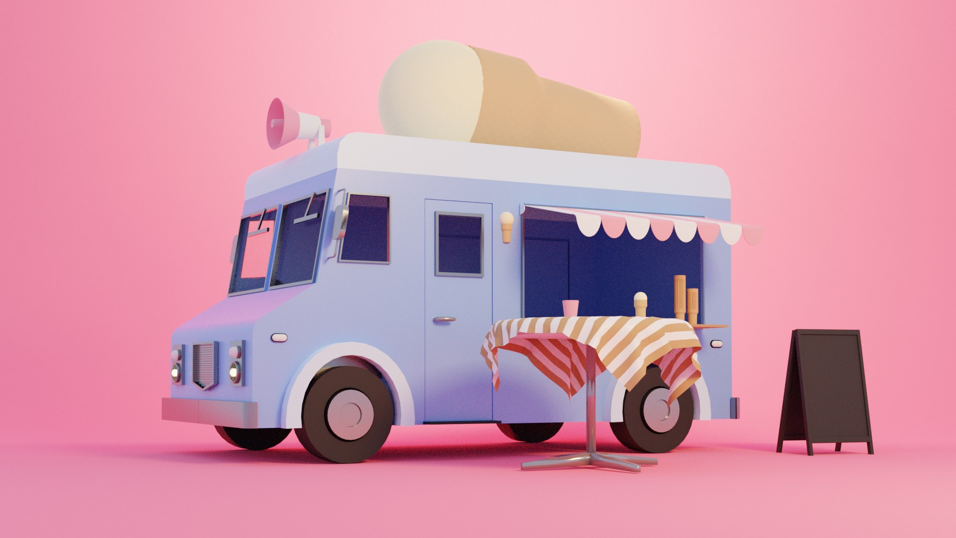 3d Model Cartoon Ice Cream Truck 3d Model Turbosquid 1982545