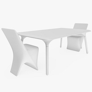Modern  dinner chair and table  white 3D model