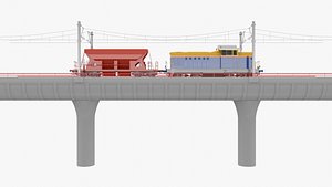 Bridge with cargo train 3D model
