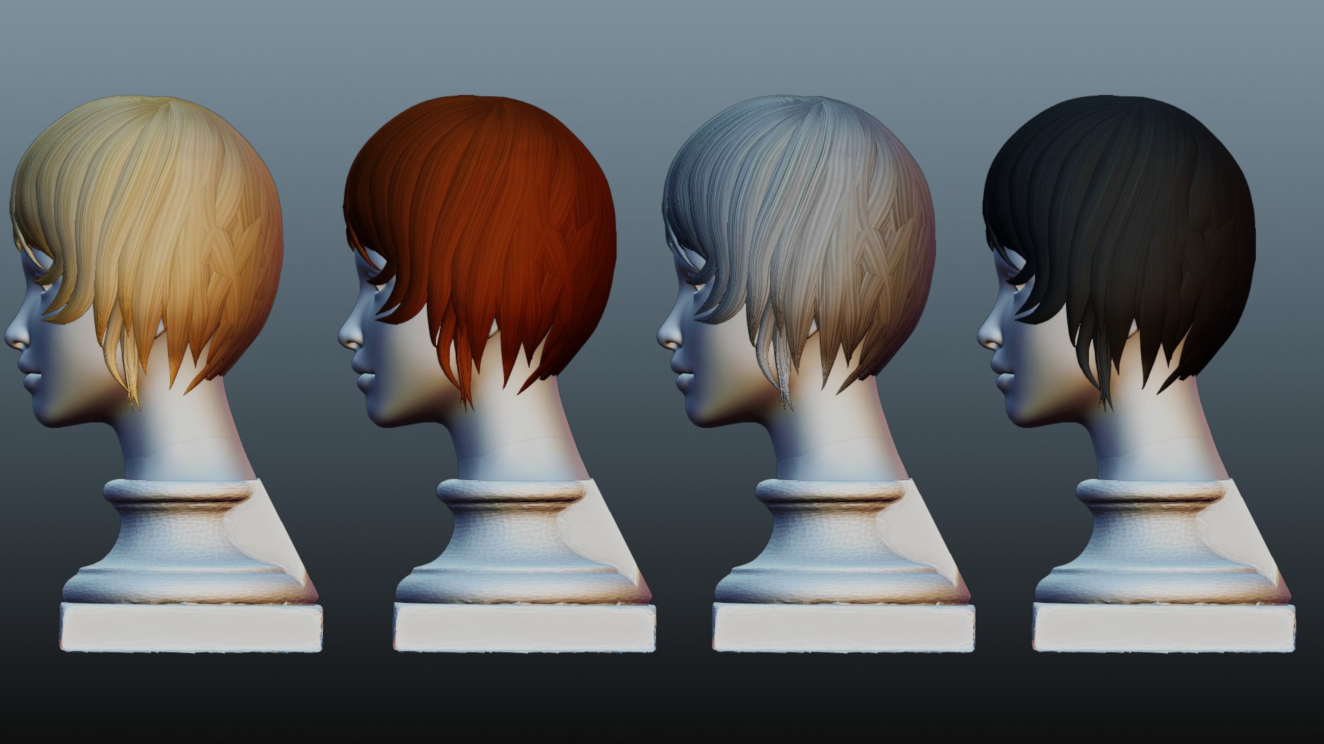 Female Hair 4 Colors 3D Model - TurboSquid 2198646