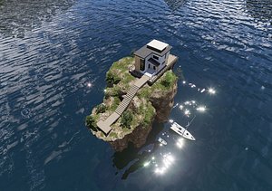 3D Modern House cottage and landscape big rock 3D model model