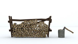 wood axe firewood 3D model