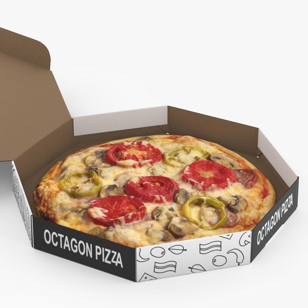 3D Octagonal Pizza Box with Pizza Rigged for Cinema 4D model