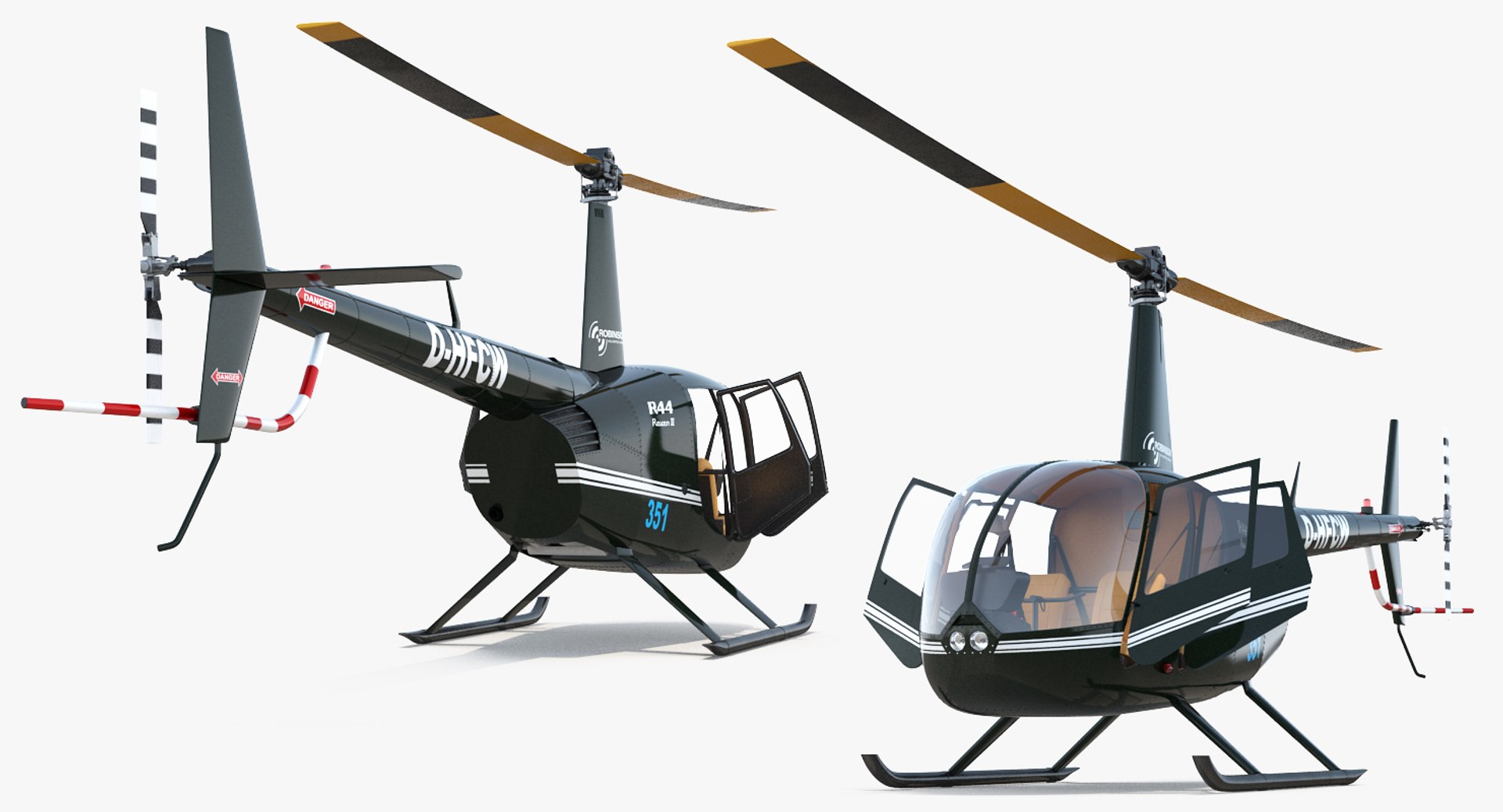 Light Helicopter Robinson R44 3d Model