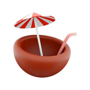 coconut cocktails with umbrella 3D model