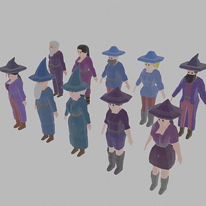 Low Poly Wizards Collection Pack Rigged 3D model
