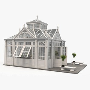 Winter Garden with Fountain and Plants 3D