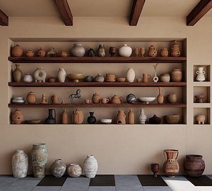 3D model Ancient Primitive Pottery Vase Decor Collection Wabi Sabi PBR