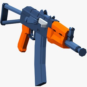 3D Stylized AKS-74 U Rifle Low Poly Mobile Ready