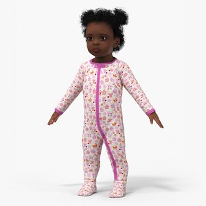 3D Black Baby Girl Light Skin in Full Bodysuit A-Pose
