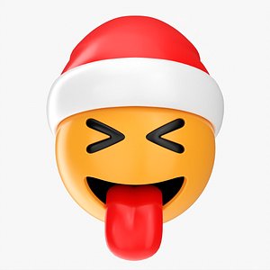 Emoji 095 With closed eyes stuck-out tongue and Santa hat model