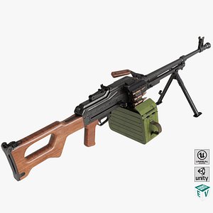 Machine Gun 11 Wood handle All PBR Unity UE Textures 3D model