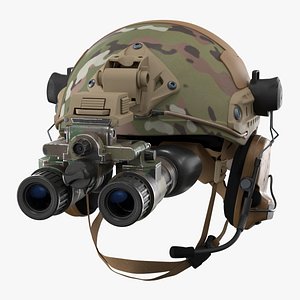 Military Ballistic Helmet with NVG Binocular Camo Used 3D model