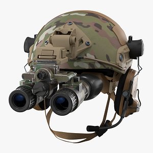 Military Ballistic Helmet with NVG Binocular Camo Used