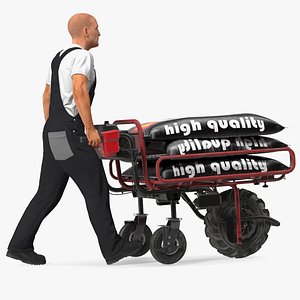 Worker with a Wheelbarrow Battery Frame Cement Rigged for Maya