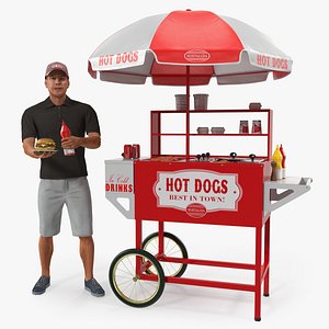 3D hot dog cart vendor model