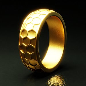 Honeycomb Gold Ring - Geometric 3D Print Jewelry Model