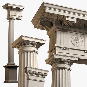 3D Doric column with pedestal and entablature on Vignola model