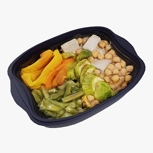 Poke bowl lunch box with bell pepper meat beans asparagus 3D model