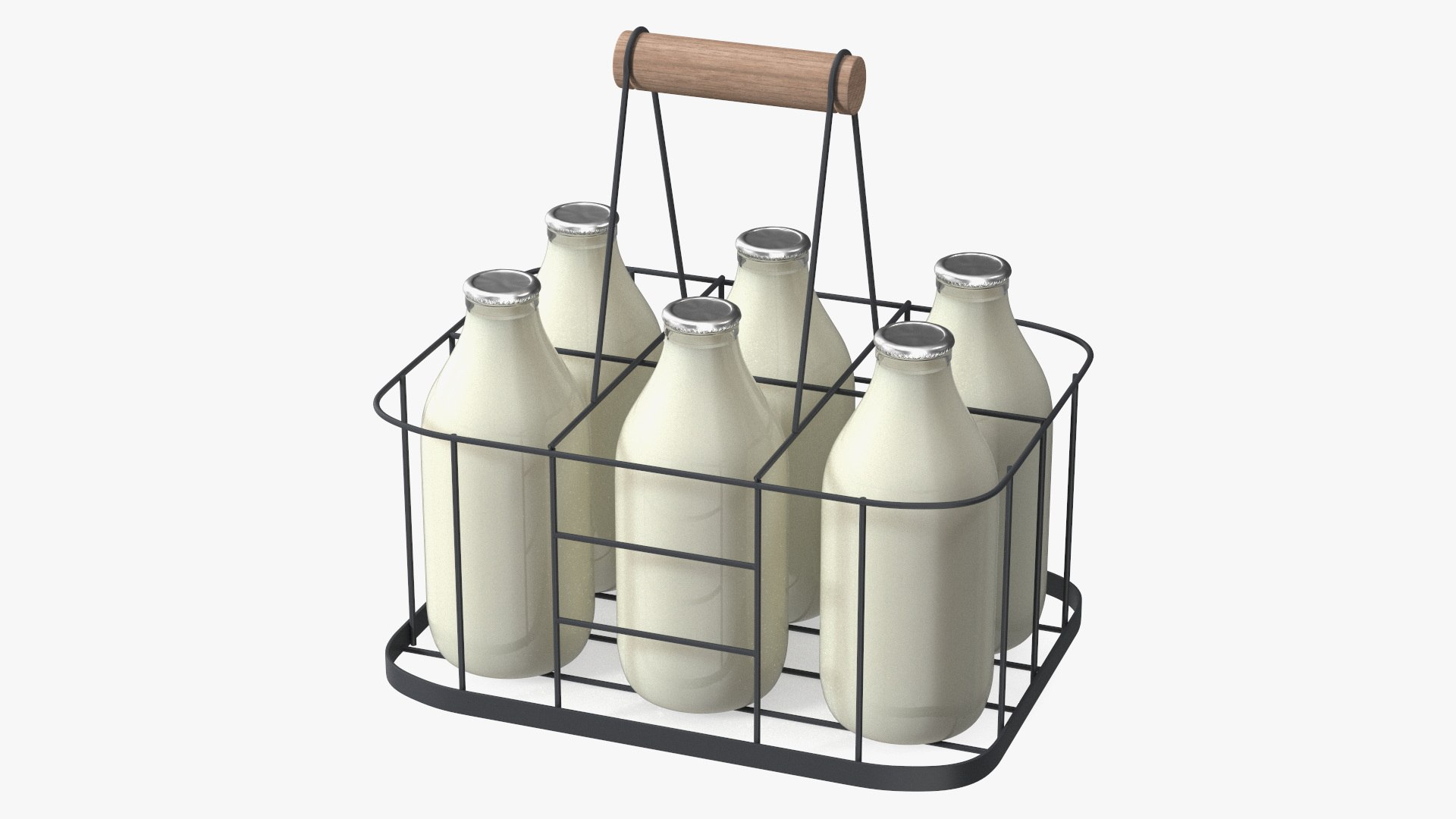 Whole Milk Bottles with Foil Top in Carrying Case 3D model preview