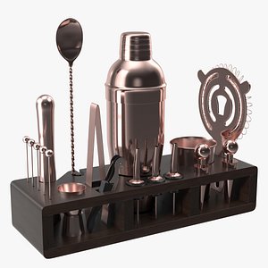Copper Bar Kit with Wooden Stand 21 Pieces