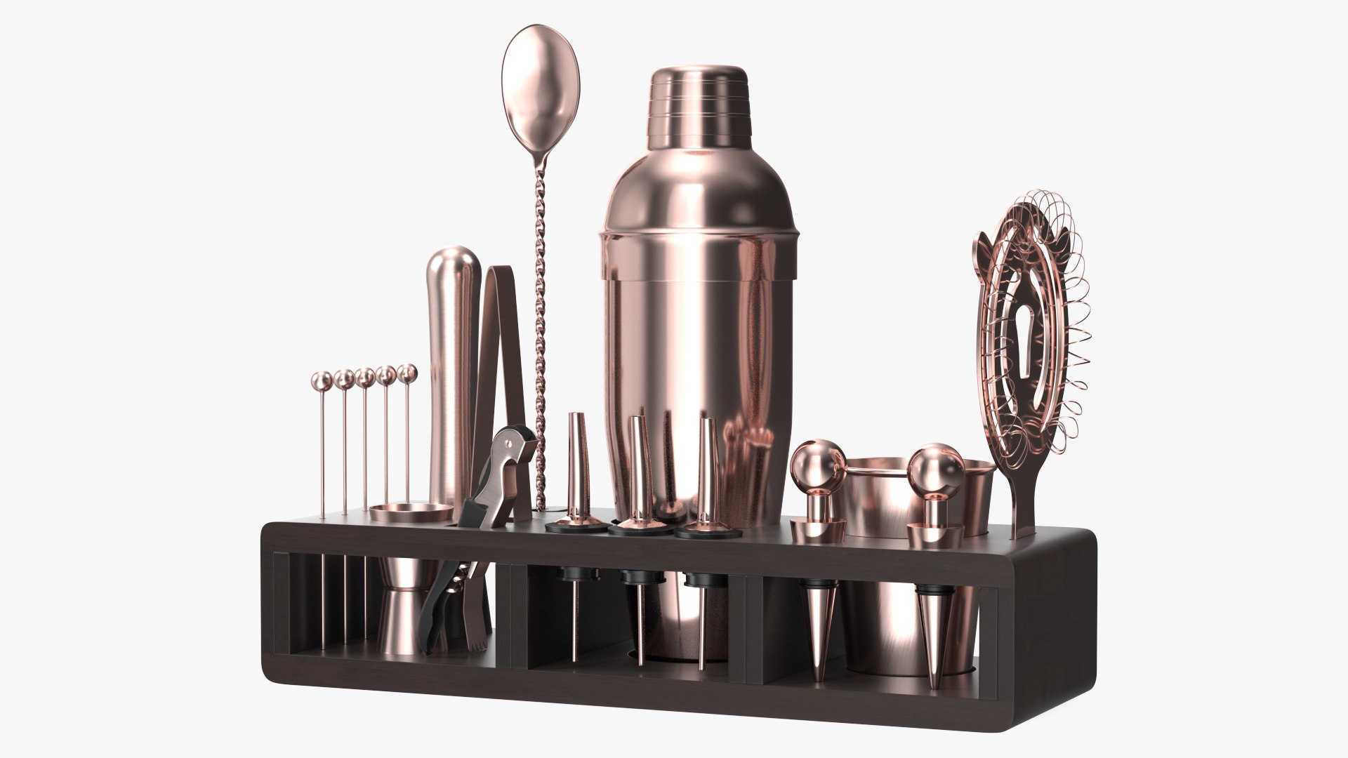 Copper Bar Kit with Wooden Stand 21 Pieces 3D model preview
