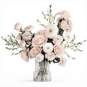 3D model Bouquet of pink white flowers chrysanthemum roses peony 392