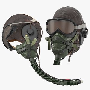 Pilot Head Gear With Oxygen Mask 2 Poses