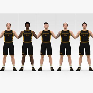 3D Basketball Players Black Team Collection